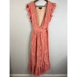 Majorelle Womens Lace Maxi Wrap Dress‎ Large Orange Ruffle Accent Sleeveless